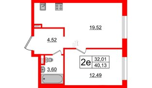 Апартаменты в ЖК ZOOM на Неве, 1 комнатные, 40.13 м², 3 этаж