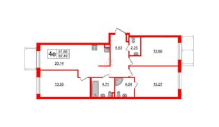 Апартаменты в ЖК «Зум на Неве», 3 комнатные, 82.49 м², 2 этаж