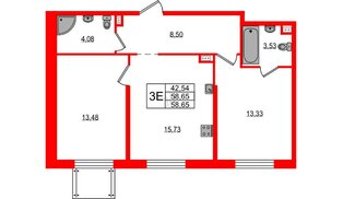 Апартаменты в ЖК ZOOM на Неве, 2 комнатные, 58.65 м², 2 этаж