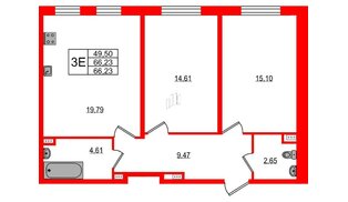 Апартаменты в ЖК «Зум на Неве», 2 комнатные, 66.23 м², 11 этаж