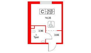 Апартаменты в ЖК ZOOM на Неве, студия, 21.97 м², 3 этаж