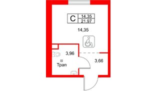 Апартаменты в ЖК ZOOM на Неве, студия, 21.97 м², 7 этаж