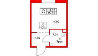 Апартаменты в ЖК «Зум на Неве», студия, 22.59 м², 2 этаж