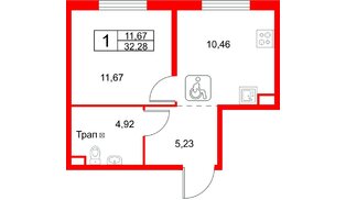Апартаменты в ЖК ZOOM на Неве, 1 комнатные, 32.28 м², 10 этаж