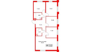 Апартаменты в ЖК «Зум на Неве», 4 комнатные, 96.98 м², 13 этаж