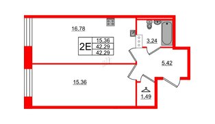 Квартира в ЖК Капральский, 1 комнатная, 42.29 м², 3 этаж