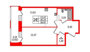 Квартира в ЖК Капральский, 1 комнатная, 38.87 м², 8 этаж