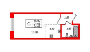 Квартира в ЖК Капральский, студия, 24.66 м², 1 этаж