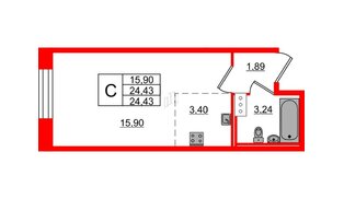 Квартира в ЖК Капральский, студия, 24.43 м², 4 этаж