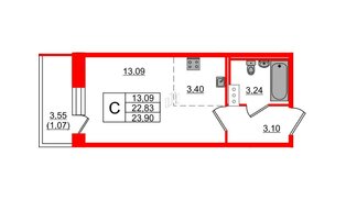 Квартира в ЖК Капральский, студия, 23.9 м², 5 этаж