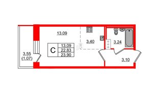 Квартира в ЖК Капральский, студия, 23.9 м², 9 этаж