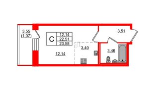 Квартира в ЖК Капральский, студия, 23.58 м², 1 этаж