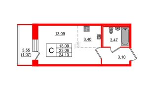 Квартира в ЖК Капральский, студия, 24.13 м², 1 этаж