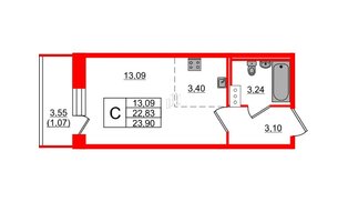 Квартира в ЖК Капральский, студия, 23.9 м², 6 этаж