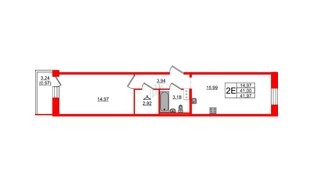 Квартира в ЖК Капральский, 1 комнатная, 41.97 м², 2 этаж