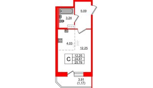 Квартира в ЖК Капральский, студия, 25.78 м², 2 этаж