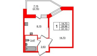 Квартира в ЖК Капральский, 1 комнатная, 31.13 м², 1 этаж
