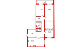 Квартира в ЖК Лаголово, 3 комнатная, 90.5 м², 2 этаж
