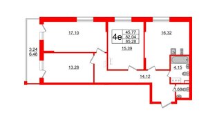 Квартира в ЖК Аквилон ZALIVE, 3 комнатная, 85.28 м², 6 этаж