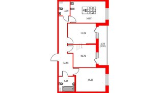 Квартира в ЖК Аквилон ZALIVE, 3 комнатная, 74.28 м², 1 этаж