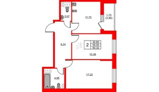 Квартира в ЖК Аквилон ZALIVE, 2 комнатная, 60.6 м², 6 этаж