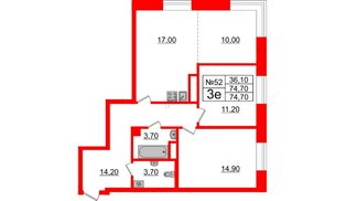 Квартира в ЖК Neva Haus, 2 комнатная, 74.7 м², 7 этаж