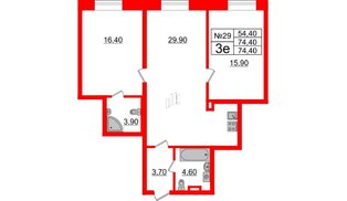 Квартира в ЖК Neva Haus, 2 комнатная, 74.4 м², 4 этаж