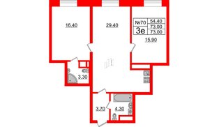 Квартира в ЖК Neva Haus, 3 комнатная, 72.8 м², 9 этаж