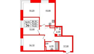 Квартира в ЖК Neva Haus, 2 комнатная, 75.6 м², 4 этаж