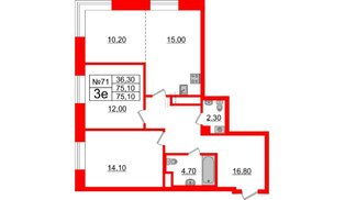 Квартира в ЖК Neva Haus, 2 комнатная, 74.7 м², 9 этаж