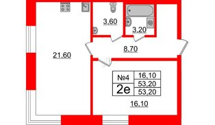 Квартира в ЖК Neva Haus, 1 комнатная, 53.2 м², 1 этаж