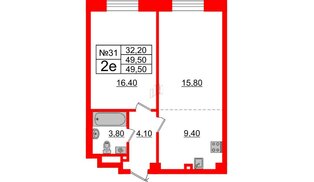 Квартира в ЖК Neva Haus, 1 комнатная, 49.5 м², 6 этаж