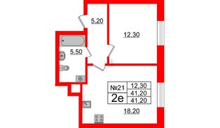Квартира в ЖК Neva Haus, 1 комнатная, 41.2 м², 4 этаж