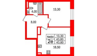 Квартира в ЖК Neva Haus, 1 комнатная, 43.8 м², 3 этаж
