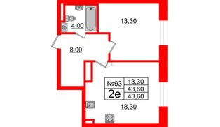 Квартира в ЖК Neva Haus, 1 комнатная, 43.6 м², 4 этаж