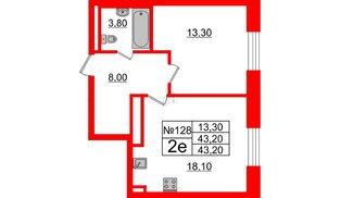 Квартира в ЖК Neva Haus, 1 комнатная, 43.2 м², 8 этаж