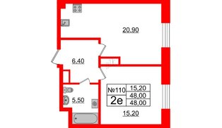 Квартира в ЖК Neva Haus, 1 комнатная, 48 м², 6 этаж