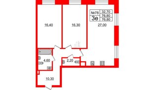 Квартира в ЖК Neva Haus, 2 комнатная, 76.8 м², 2 этаж