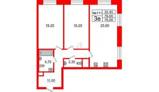 Квартира в ЖК Neva Haus, 2 комнатная, 76 м², 6 этаж