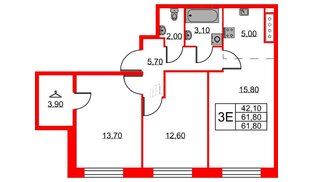 Квартира в ЖК Neva Haus, 2 комнатная, 61.4 м², 9 этаж