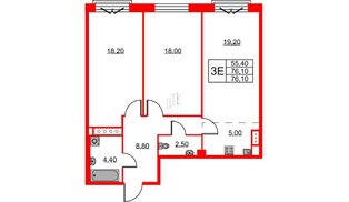 Квартира в ЖК Neva Haus, 2 комнатная, 76.2 м², 9 этаж