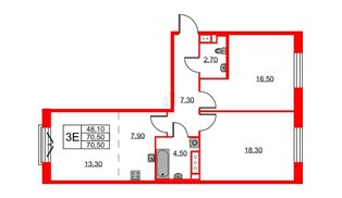 Квартира в ЖК Neva Haus, 2 комнатная, 70.4 м², 9 этаж