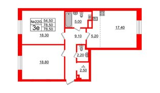 Квартира в ЖК «Neva Haus», 2 комнатная, 78.8 м², 5 этаж