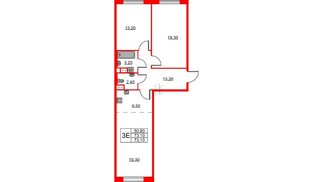 Квартира в ЖК Neva Haus, 2 комнатная, 72.9 м², 9 этаж