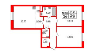 Квартира в ЖК Neva Haus, 2 комнатная, 78.9 м², 3 этаж