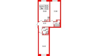 Квартира в ЖК Neva Haus, 2 комнатная, 70.9 м², 3 этаж