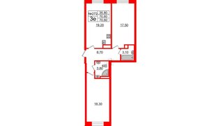 Квартира в ЖК Neva Haus, 2 комнатная, 70.6 м², 4 этаж