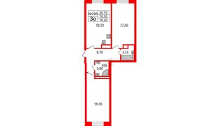 Квартира в ЖК Neva Haus, 2 комнатная, 70.2 м², 6 этаж