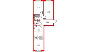 Квартира в ЖК Neva Haus, 2 комнатная, 73.1 м², 7 этаж