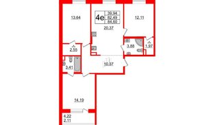 Квартира в ЖК Энфилд, 3 комнатная, 84.6 м², 2 этаж